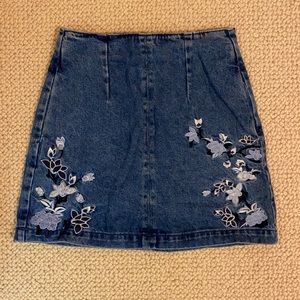 Topshop embroidered denim skirt